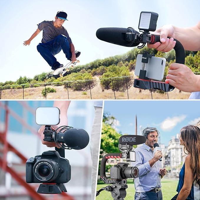 ULANZI U-Grip Pro Handheld Video Rig Steadicam with Triple Cold Shoe, Stabilizing Handle Grip Compatible for iPhone 16 15 14 13 12 Pro Max Xs 8 7 plus Action Camera 13 10 Canon Nikon Sony DSLR Cameras