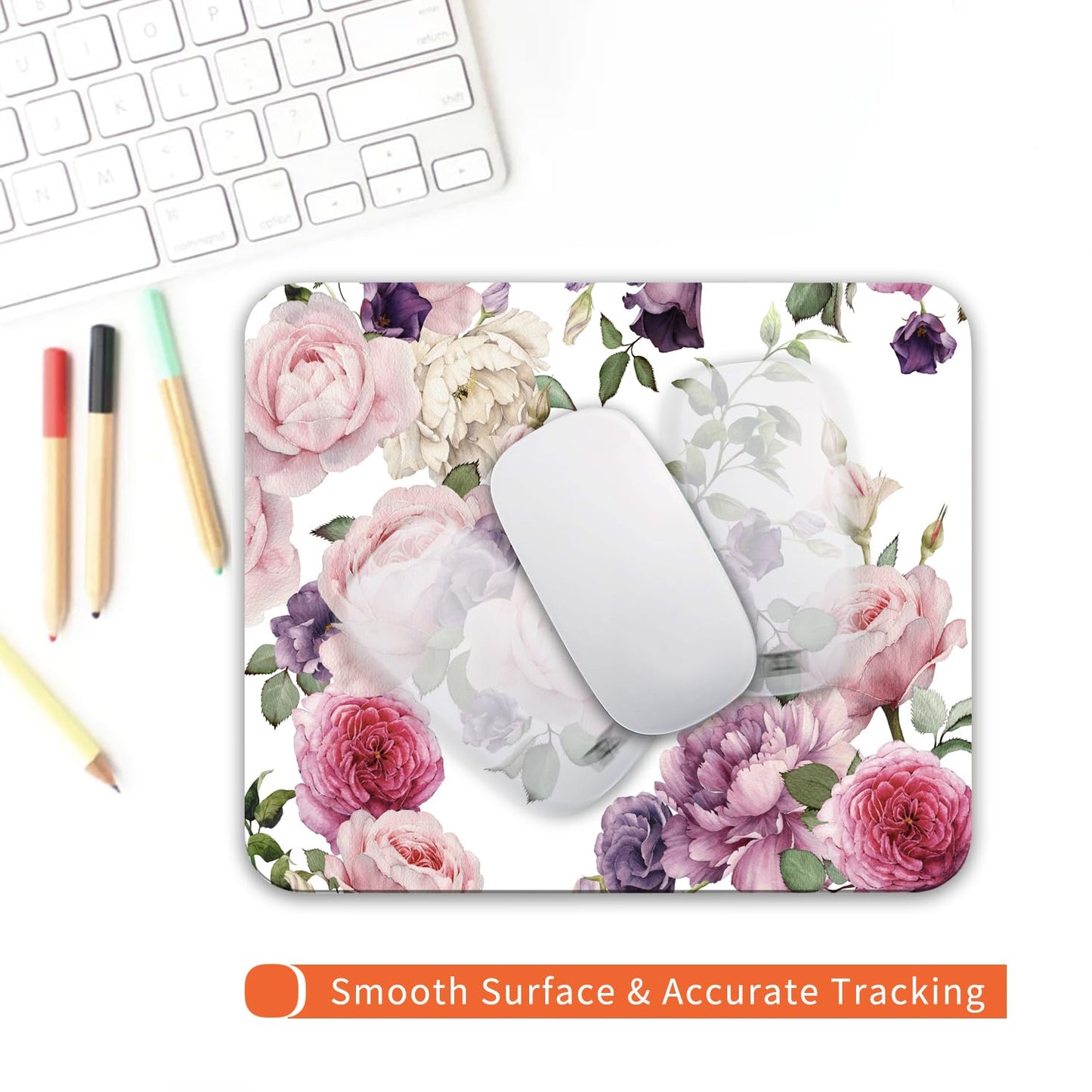 Armanza Square Mouse Pad Floral Roses,Personalized Premium-Textured Custom Mouse Mat Design,Washable Mousepad Cloth,Non-Slip Rubber Base Computer Mouse Pads for Wireless Mouse