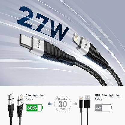USB C iPhone Charger 10FT 2Pack, [Apple MFi Certified] Long USB C to Lightning Cable Braided Type C Fast Charging Cord for iPhone 14 13 12 11 8 7 6 6s XR/XS/SE/X, iPad - Black
