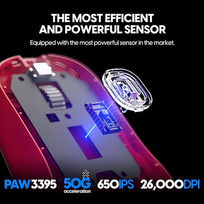 Pulsar Gaming Gears - X2H ES Wireless Gaming Mouse, Limited Edition, Symmetrical, Optical Switch, OLED Display, Driverless, PAW3395 Sensor, 100H Battery, 4K dongle Included (Medium, Red)