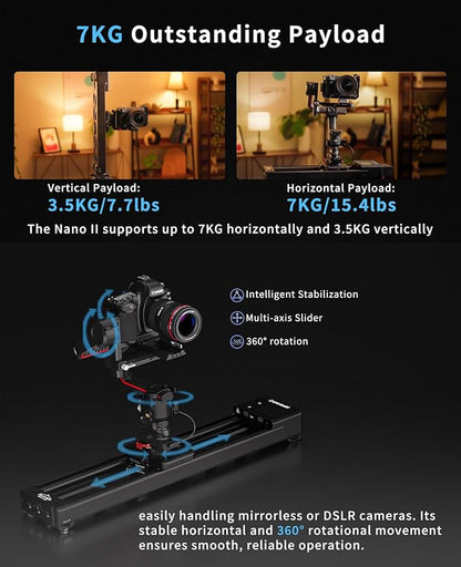 IFOOTAGE Shark Slider Nano II-660 (26 inch) Motorized Camera Shark Slider,Mobile APP/IPS Touch Screen Control,360°Panoramic Shooting,Ultra-Silent,Load up to 7.7lbs