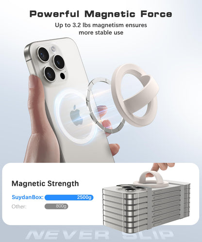 SuydanBox Magnetic Phone Grip, Removable Loop Grip with Soft Finger Strap, Silicone Phone Ring Holder for Back of Phone for iPhone 16/15/14/13/12 Pro Max/Plus, Stone