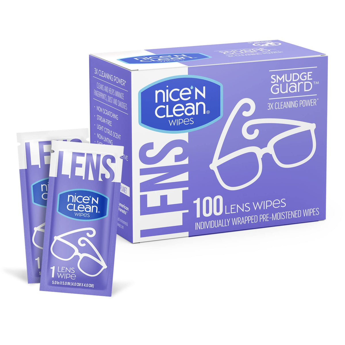 Nice 'N CLEAN SmudgeGuard Lens Wipes (400 Total Wipes) | Individually-Wrapped, Pre-Moistened, Ammonia-Free Lenses Wipes | Lens Cleaning Wipes for Eyeglasses, Camera Lens, Goggles, Sunglasses