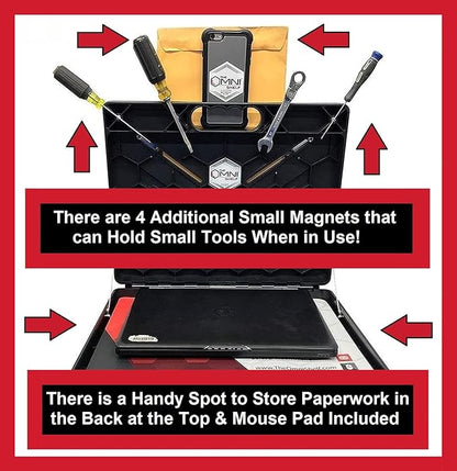 The OmniShelf Magnetic Portable Workstation + Toolbox, Computer & Laptop Stand, Multimeter Case, Utility Shelf w/ 50 lb Capacity, Hands Free Workstation Attaches to HVAC, Trucks & More (5 Count)