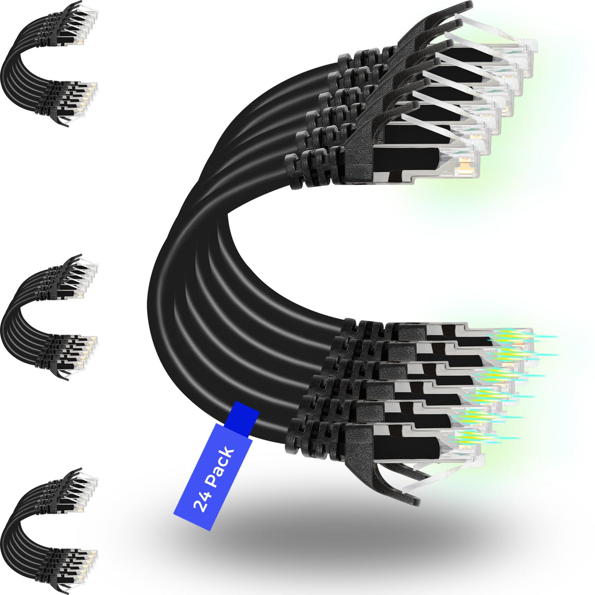 Rapink Patch Cables Cat6 0.5ft (24 Pack), Ethernet Patch Cable 10G, Cat 6 Patch Cable for Patch Panel to Switch, Flexiable Cat 6 Ethernet Cable with Gold Plated Blue