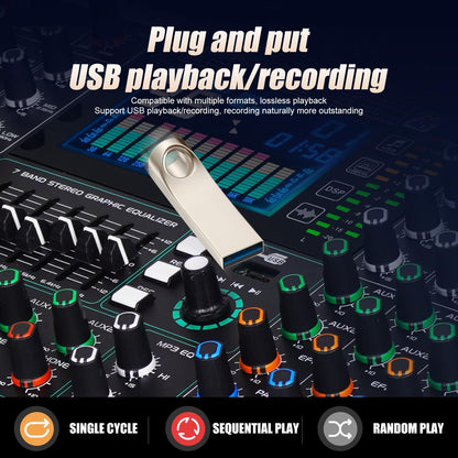 Doslnlya GF8 Pro Multi functional 8-channel Audio Mixer, Bluetooth DJ Mixing Console -7-level Stage Equalizer, 99 Sound Effects, Stage Independent Mute, Karaoke, Wedding Scene, Party DJ Mixer