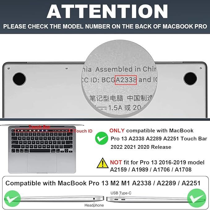 for MacBook Pro 13 Inch Case 2022 M2 2020 2021 A2338 M1 A2251 A2289 with Touch Bar & Touch ID, Plastic Hard Case Keyboard Cover Screen Protector Webcam Cover Brush, Tropical Blue Flowers
