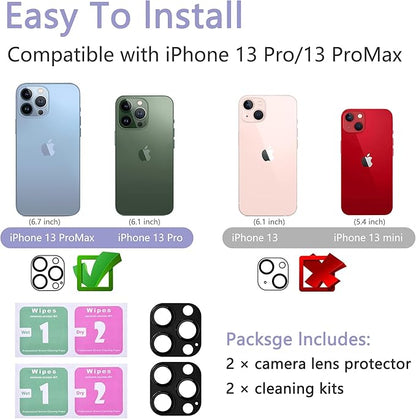 2 Pack Camera Lens Protector for iPhone 13 Pro/iPhone 13 Pro Max,[Not Easy to Breakn ] AR Tempered Glass Strong Adsorption Metal Camera Cover Screen-black