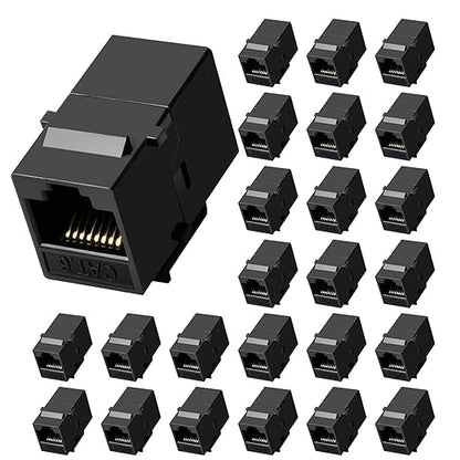 Cat6 RJ45 Keystone Coupler 25-Pack, Ethernet Coupler Female to Female, Ethernet Cable Extender UTP Inline Cat6 Keystone Jacks for Wall Plates & Patch Panels – Black