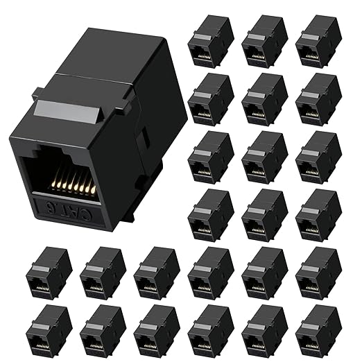 NataLink Cat6 RJ45 Keystone Coupler 25-Pack, Ethernet Coupler Female to Female, Ethernet Cable Extender UTP Inline Cat6 Keystone Jacks for Wall Plates & Patch Panels – Black