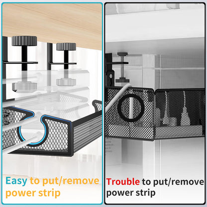 Under Desk Cable Management Tray Black, No Drill Desk Cable Management Organizer with Clamp for Desk Wire Management, PC Cord Organizer Accessories & Workspace Organizers for Office, Home(2 Pack)