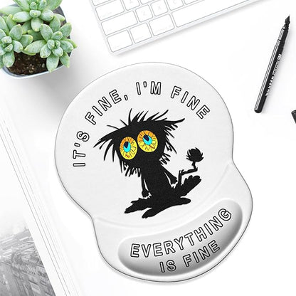 ITNRSIIET Ergonomic Mouse Pad with Gel Wrist Support Small Wrist Rest Smooth Surface Non-Slip PU Base Comfortable Office Supplies Pain Relief, 8.7 x 7.2 inches, Funny Black Cat