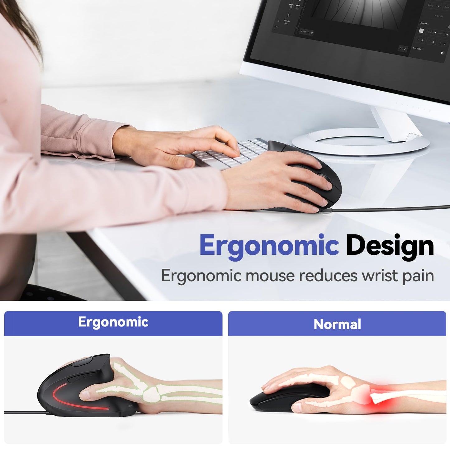 TECKNET Wired Mouse, Comfortable Ergonomic Mouse with 6400 DPI