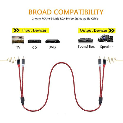 RCA Cable 25Ft,2Rca Male to 2-Rca Male Audio Stereo Subwoofer Cable [Hi-Fi Sound] Nylon-Braided Auxiliary Audio Cord for Home Theater, HDTV, Amplifiers, Hi-Fi Systems,Speakers and etc(25Ft/8M)