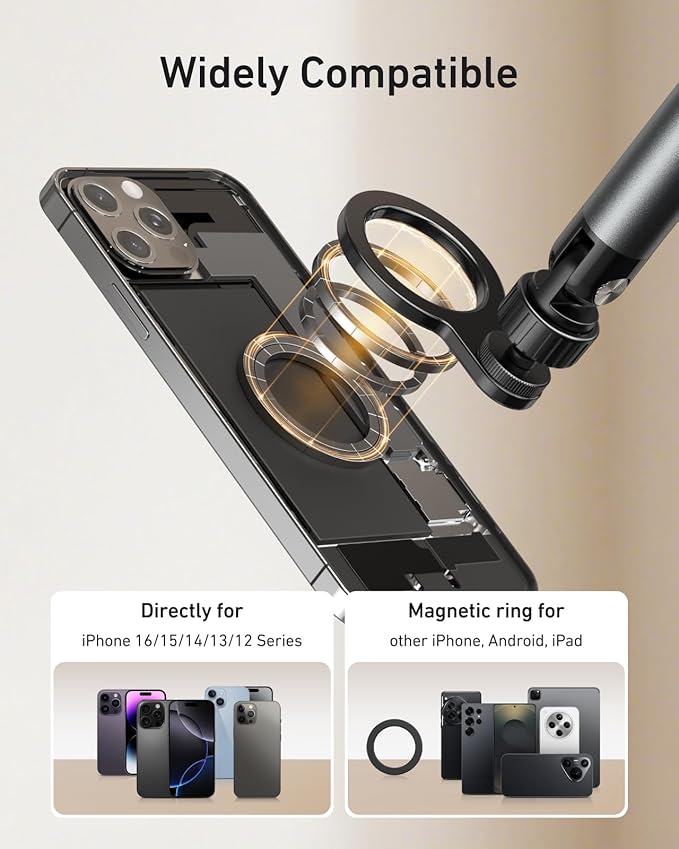 TELESIN Magnetic Phone Holder For Desk and Bed - Strong Magnetic - Tablet Stand Holder With Long Arm - 360° Freely Adjustable Rotation Base - Upgraded Silicone Clamp for IPhone, Android & IPad Series