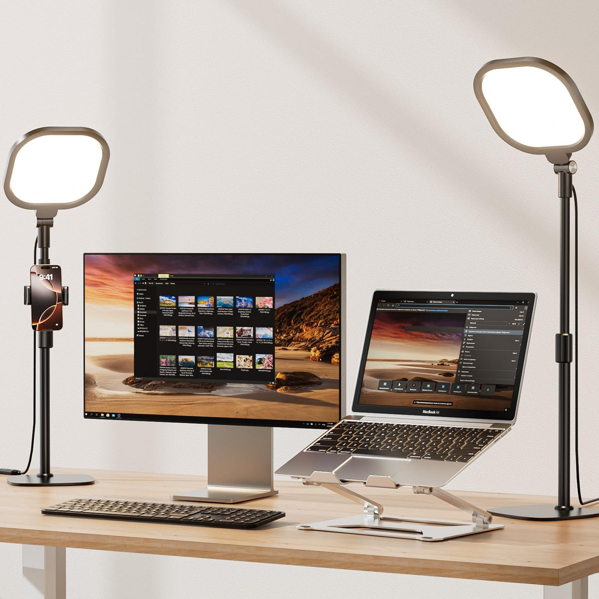 Desk Ring Light with Stand and Phone Holder, 3000K-6500K Adjustable Computer Ringlight, Video Conference Light for Zoom Meeting, Video Calls, Webcam, Desktop Light for Video Recording, CRI 97.8