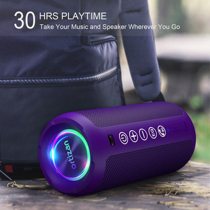 Ortizan Portable Bluetooth Speaker: IPX7 Waterproof, 24W Loud Sound, Deep Bass, Bluetooth 5.3, LED Lights, Wireless Stereo Pairing, 30H Playtime, for Home/Outdoor/Party/Beach, Birthday Gift, Purple