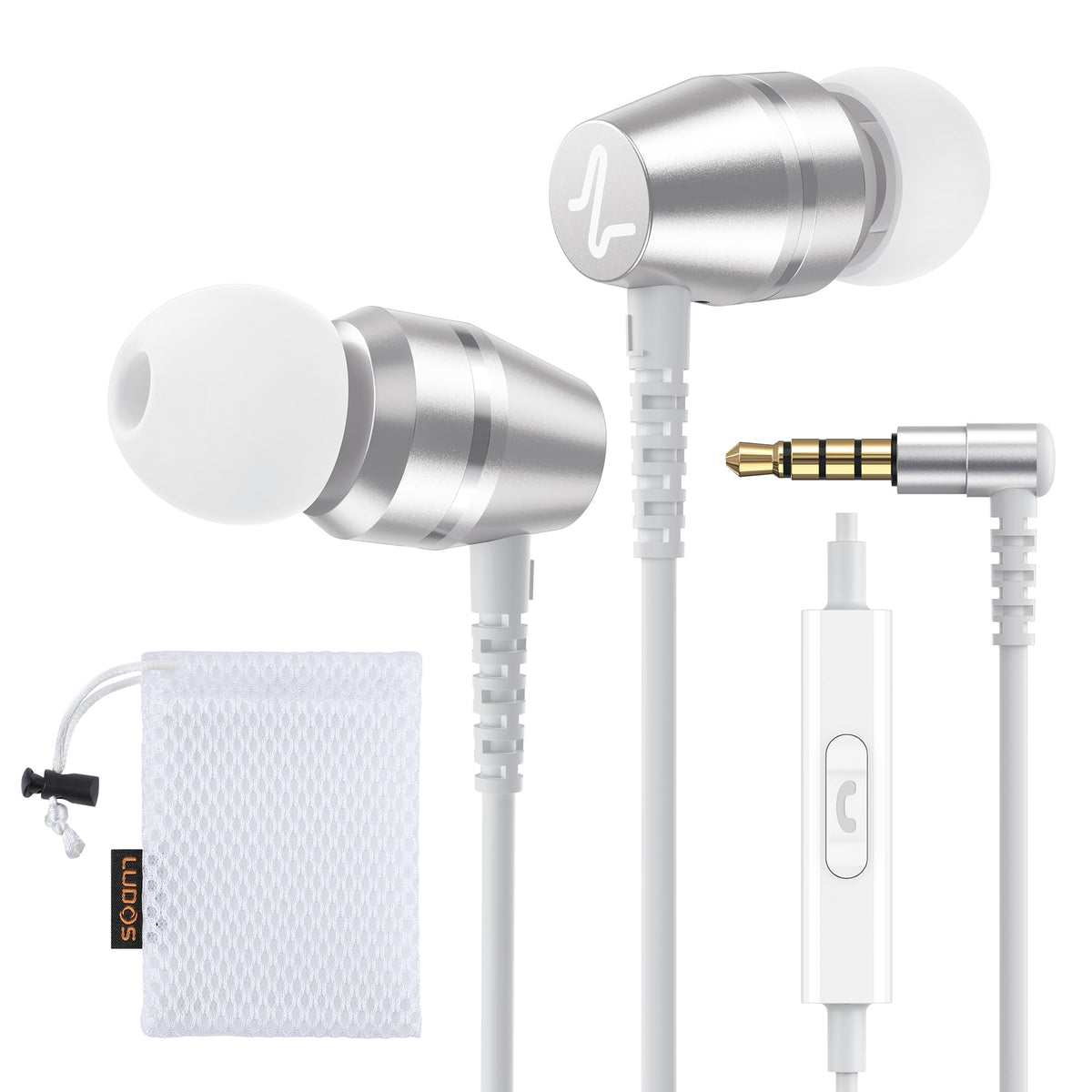 LUDOS OMNITONE Wired Earbuds in-Ear Headphones, 5 Year Warranty, Earphones with Microphone, 3.5 mm Jack Corded Ear Buds, Videoconference for iPhone, Samsung, Laptop, Kids, School Students - Red