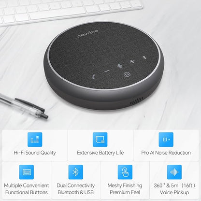 N newline Conference Speaker and Microphone, 360 Voice Pickup, AI Noise Reduction, Dual Connectivity, USB C Conference Room Speaker for Meetings, NewPie