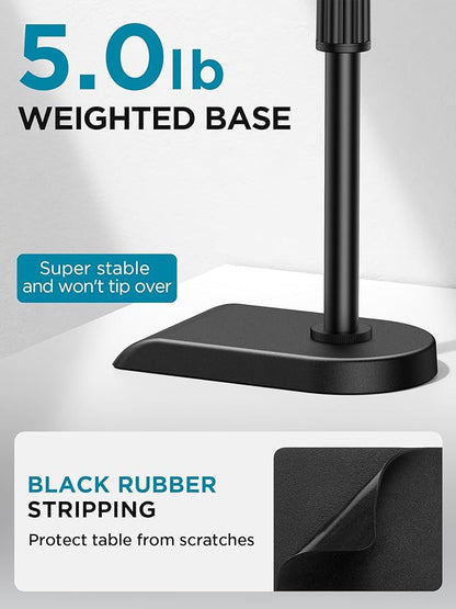 InnoGear Adjustable Desk Microphone Stand, Weighted Base with Soft Grip Twist Clutch, Boom Arm, 3/8/'' and 5/8/'' Threaded Mounts for Blue Yeti and Blue Snowball, Kick Drums, Guitar Amps, Black