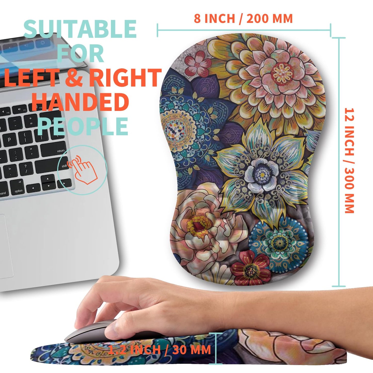 Kuosgm Ergonomic Mouse Pad Wrist Support with Memory Foam Massage Bulge, Carpal Tunnel Pain Relief Mousepad Wrist Rest for Mouse(12x8 inch, Blooming)