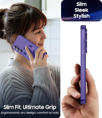 Magnetic for Samsung Galaxy S24 FE Case [Compatible with MagSafe][Built-in Camera Lens Protector] Slim Soft Silicone Bumper Shockproof Metallic Luster Phone Cover (Purple)