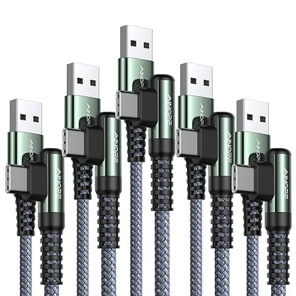 AINOPE USB C Charger 5-Pack [10/6.6/6.6/3.3/1.6ft] 3.1A Fast Charging, Right Angle, Nylon Braided, Compatible with Galaxy S22/21 Note20, LG V20