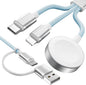 Blue-Upgraded 3 in 2 USB C Cable for Watch Charger Phone Charger USB C Multi Fast Charging Cable Compatible with Watch Ultra/SE/10/9/8/7/6/5/4/3/2/1 & Phone 16/15/14/Galaxy S23-4FT