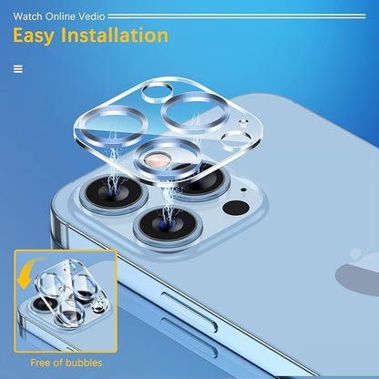UniqueMe [3 Pack] Camera Lens Protector Compatible with iPhone 13 Pro 6.1" / 13 Pro Max 6.7" Tempered Glass,[Case Friendly][New version][Scratch-Resistant][Easy Installation] -Sierra Blue