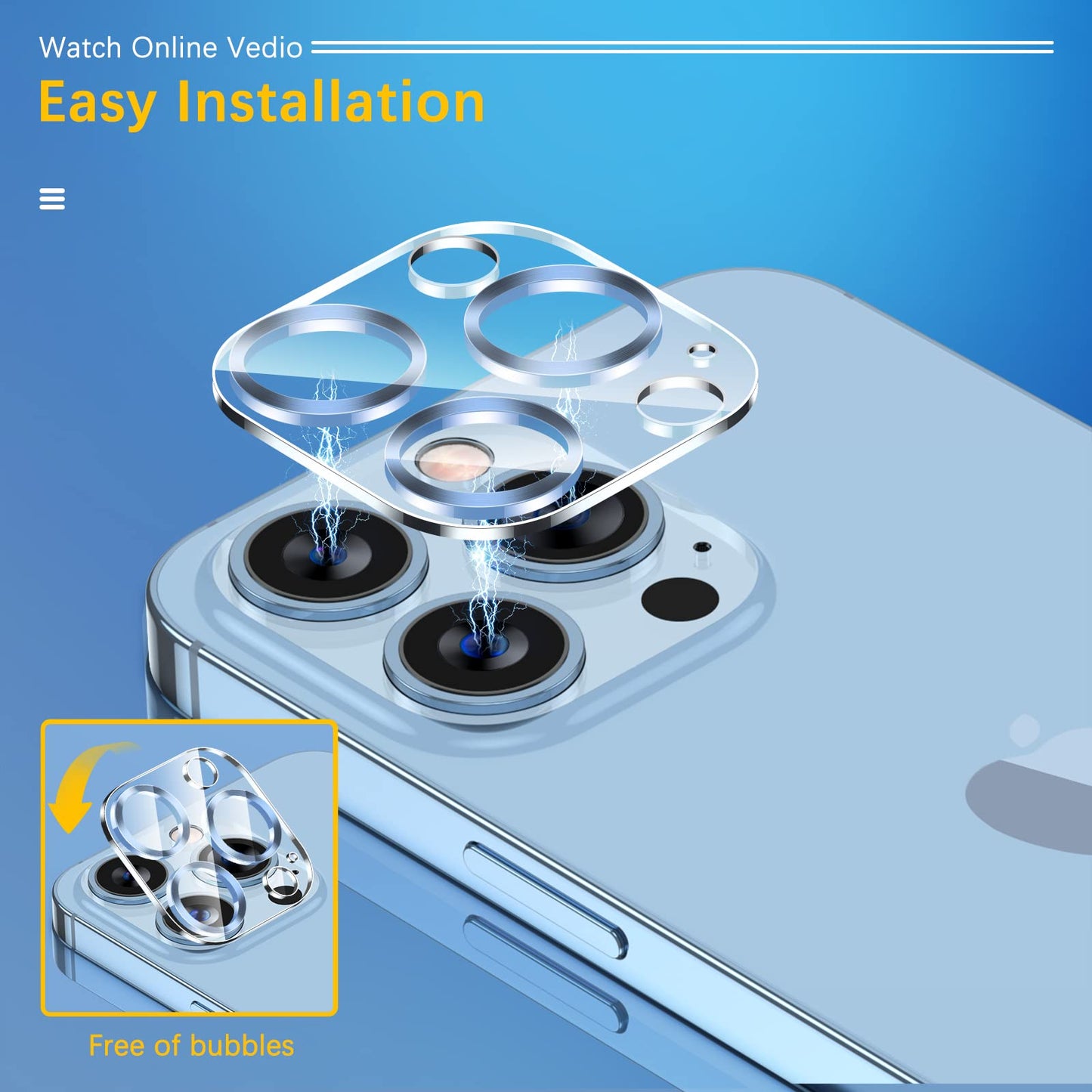 UniqueMe [3 Pack] Camera Lens Protector Compatible with iPhone 13 Pro 6.1" / 13 Pro Max 6.7" Tempered Glass,[Case Friendly][New version][Scratch-Resistant][Easy Installation] -Sierra Blue