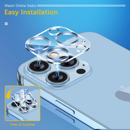 UniqueMe [3 Pack] Camera Lens Protector Compatible with iPhone 13 Pro 6.1" / 13 Pro Max 6.7" Tempered Glass,[Case Friendly][New version][Scratch-Resistant][Easy Installation] -Sierra Blue