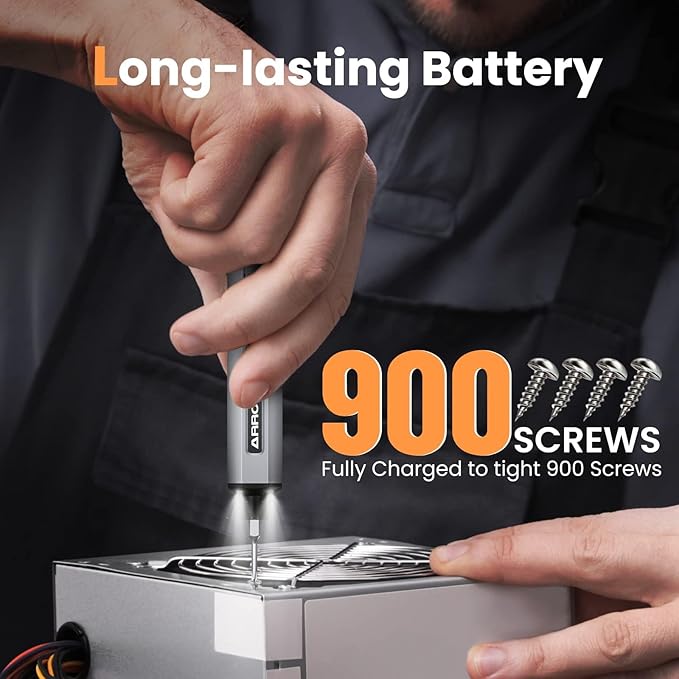 AM ARROWMAX Mini Electric Screwdriver, 4 Torque Settings Precision Screwdriver w/ 34 Magnetic Bits, Magnetic Storage, 5/32''Hex, Repair Tool Set for Phone Camera Laptop Watch (SES) Gray