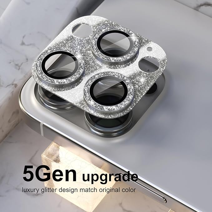 Choiche Compatible for iPhone 16 Pro/iPhone 16 Pro Max Camera Lens Protector, Bling Camera Cover with 9H Tempered Glass Lens Screen Protector Metal Ring Accessories (Glitter-Titanium Natural)