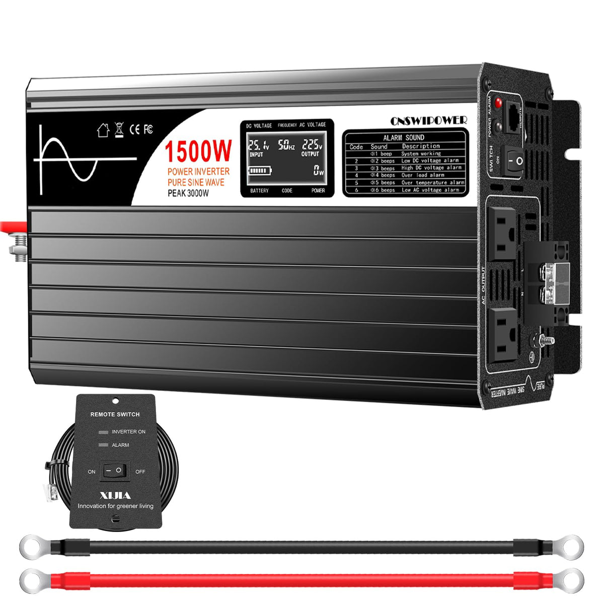 Xijia 2000W Pure Sine Wave Inverter, 48V to 120V AC Power Converter for Winter Home Backup, Solar Systems, RV and Truck Cold-Weather Use, Remote & Bluetooth Control, with 2×20A AC Sockets, 4000W Peak
