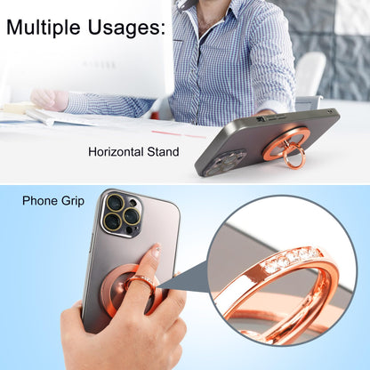 Magnetic Phone Grip for MagSafe, EI Sonador Magnet Phone Ring Holder, Removable, Compatible with iPhone 14 Plus 13 12 Pro Max Mini (Transparent Rose Gold Diamond)