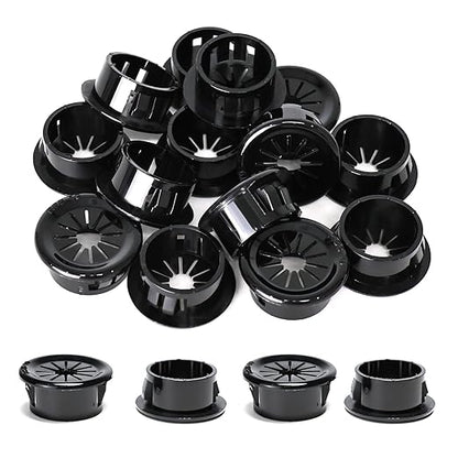 25 Pcs Cable Grommet, Snap Bushing 3/4" (19 mm) Mounting Diameter, Flexible Petal-Shaped Buckle Round Nylon Desk Grommet for Wires Through Countertop Cord Organizer and Protection, Black