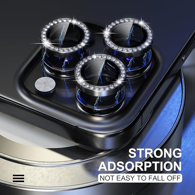 Choiche Compatible for iPhone 15 Pro/iPhone 15 Pro Max Camera Lens Protector Bling, 9H Tempered Glass Camera Cover Screen Protector Metal Ring Decoration Accessories (Diamond-Black)