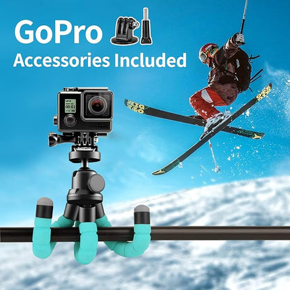 Aureday Phone Tripod, Flexible Tripod for iPhone and Android, Portable with Wireless Remote and Clip for Video Recording/Vlogging/Selfie (Blue)