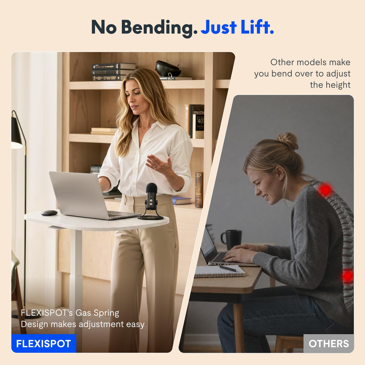 FLEXISPOT Mobile Gas Spring Lift Standing Desk 90° Tilting,Double Folding