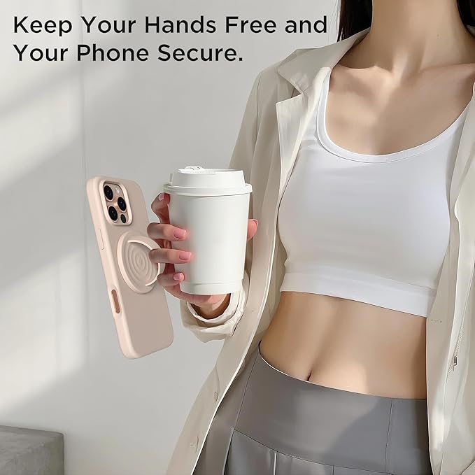 Magnetic Phone Ring Grip Holder, Silicone Finger Loop Grip, Compatible with MasSafe, Back of Phone for iPhone Pro Max/Plus/16/15/15/14/13/12 Series, Oat