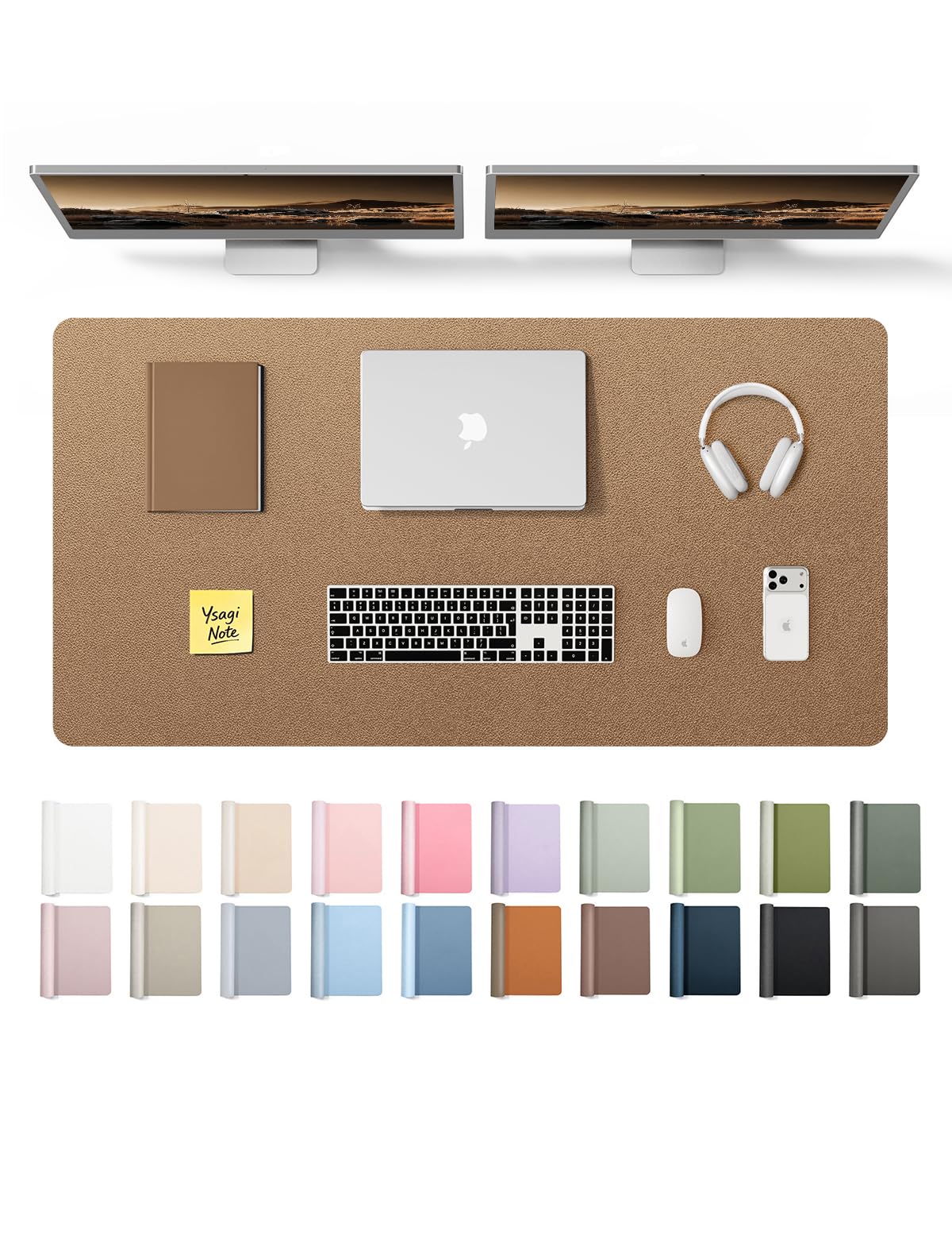 YSAGi Leather Desk Protector, Office Mat, Large Mouse Mat, Non-Slip PU Leather Blotter, Laptop Desk Pad, Waterproof Writing Pad for Office and Home (Brown, 47.2" x 23.6")