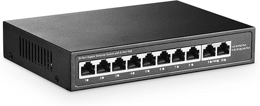 10 Port Mini Gigabit PoE Switch with 8 PoE+ Port, 2 Gigabit RJ45 Uplink, 10/100/1000Mbps, IEEE802.3af/at, Max 120W, YuLinca Metal Fanless Plug & Play Ethernet Switch