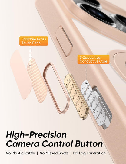 MAGIC JOHN 360° Rotatable Magnetic Invisible Stand for iPhone 16 Pro Case [Camera Control Button] [Compatible with MagSafe] 16FT Shockproof for iPhone 16 Pro Case with Kickstand, Rose Gold
