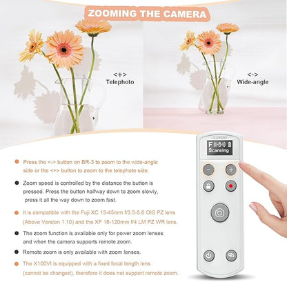 Remote Control for Fujifilm Camera,USB-C Rechargeable Wireless Shutter Release with OLED Screen for Fujifilm Fuji X100VI,X-T5,X-T4,X-T3,X-T50,X-T30II, X-T30,X-S20,X-S10,X-H2S,X-H2,X-E5 (White)