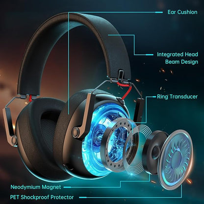 Wireless Gaming Headset for PS5, PS4, PC, NES, Bluetooth 5.3 Gaming Headsets Wireless with Noise Canceling Microphone, Gamer Headphones for Nintendo Switch, 50H Battery - Black
