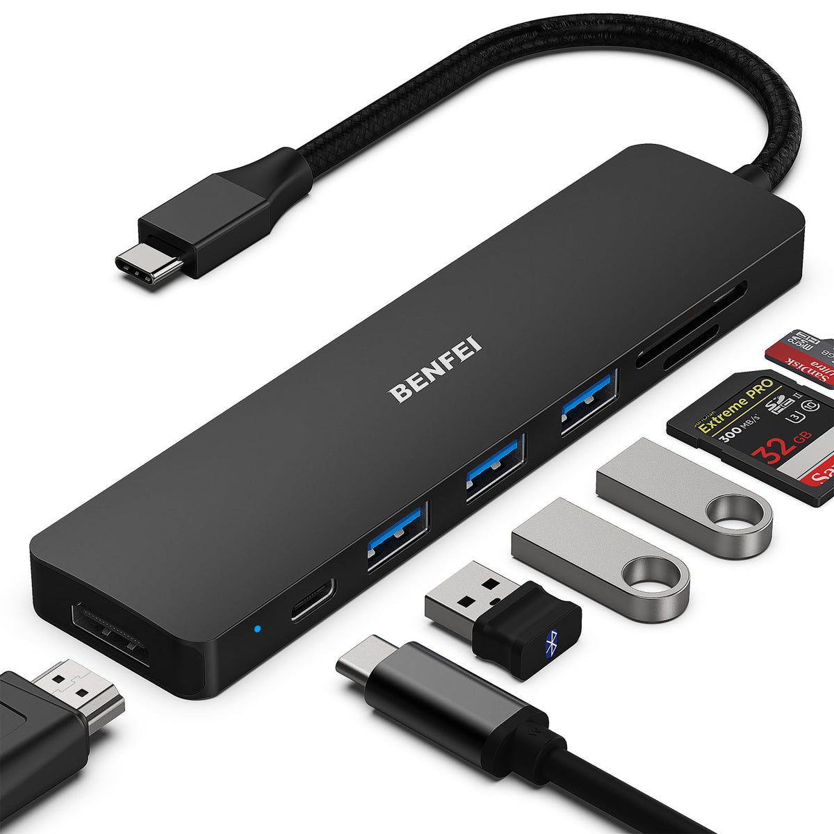 BENFEI 8-in-1 USB C Hub with Secure Clamp – Features 4K@60Hz HDMI, Gigabit Ethernet, 100W PD, 10Gbps 1x USB-C, 2 x USB-A 3.2, 2 x USB-A 2.0 Compatible with MacBook, iPad Pro, iMac, S23, XPS17