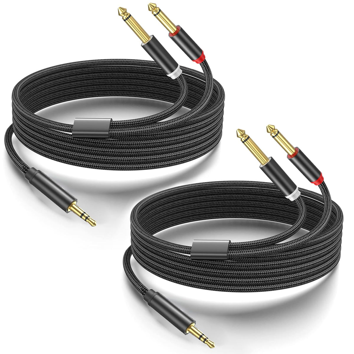 Yumiwoow 2Pack 16Ft 3.5mm TRS to Dual 6.35mm Stereo Cable 1/8 TRS to Dual 6.35mm 1/4 TS Mono Y Splitter Audio Cord Adapter for Smartphone, Mixer,PC, CD Player, Speakers and Home Stereo System