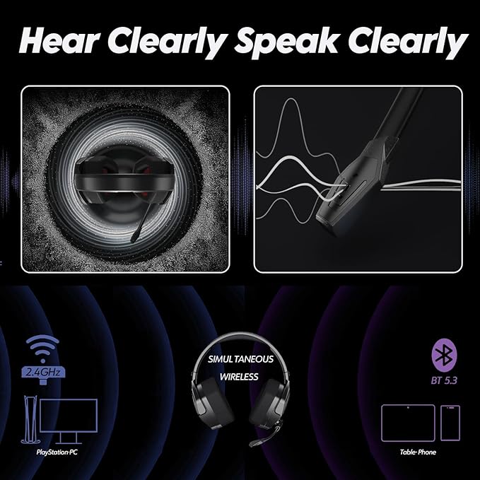 NUBWO G06 Dual Wireless Gaming Headset with Microphone for Ps5, Ps4, PC - 23ms Low Latency Audio - 100-Hour of Playtime - 50mm Drivers (Black-Red)