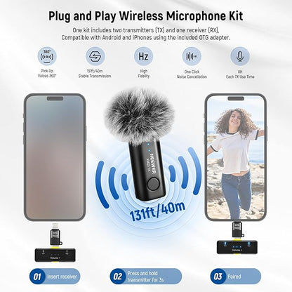 NEEWER PA048 Vlogging Kit for iPhone Android Podcast YouTube with RGB LED Light/KM23 Wireless Microphone System/Selfie Stick Phone Tripod/Cleaning Cloth, Content Creator Essentials