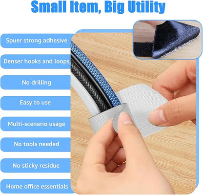 80PCS Hook and Loop Cable Ties, Under Desk Cable Management, Adhesive Cable Straps, Cord Management Hider Idea, Cord Organizer for Desk, Computer Accessories, Home Office Organization, Black+White